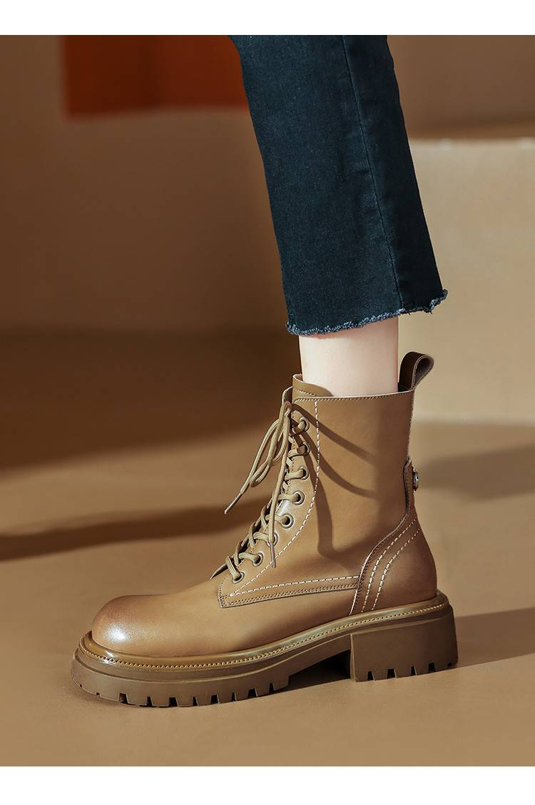 Cameido Women's Thick-soled Martin Boots 2024, with Chunky Heels, Lace-up and British-style Ankle Boots._voghion.com