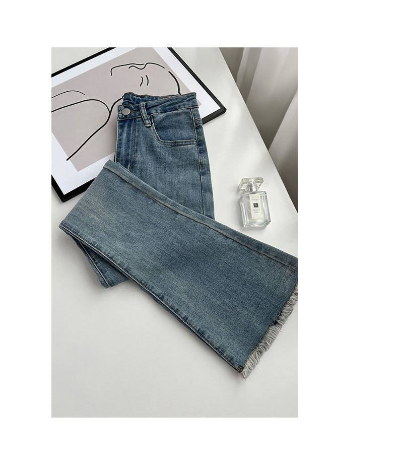 Summer New Fringe Jeans Women's Student High-waisted Elastic Slimming Bootcut Pants Vintage Thin Bell-bottom Pantsins_voghion.com