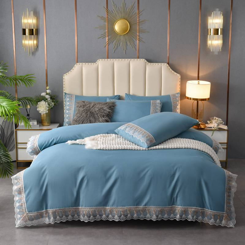 Set di biancheria da letto con pizzo, copripiumino in cotone spazzolato lavato, tinta unita, federe, 3/4 pezzi, stile hotel di lusso_voghion.com