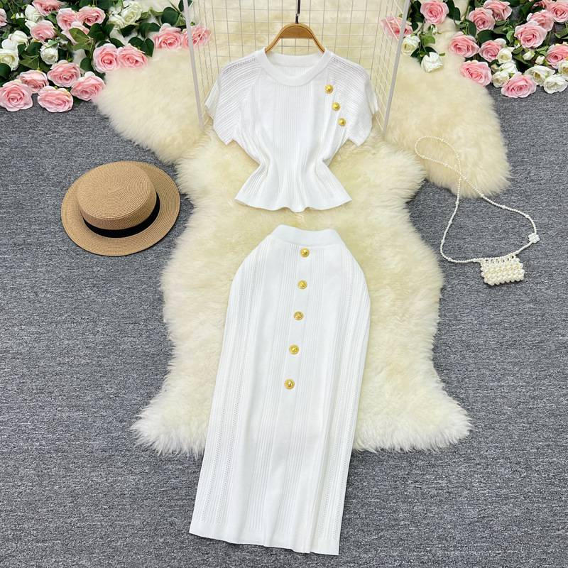 Completo due pezzi da donna con gonna a rete attillata e perline per unghie_voghion.com