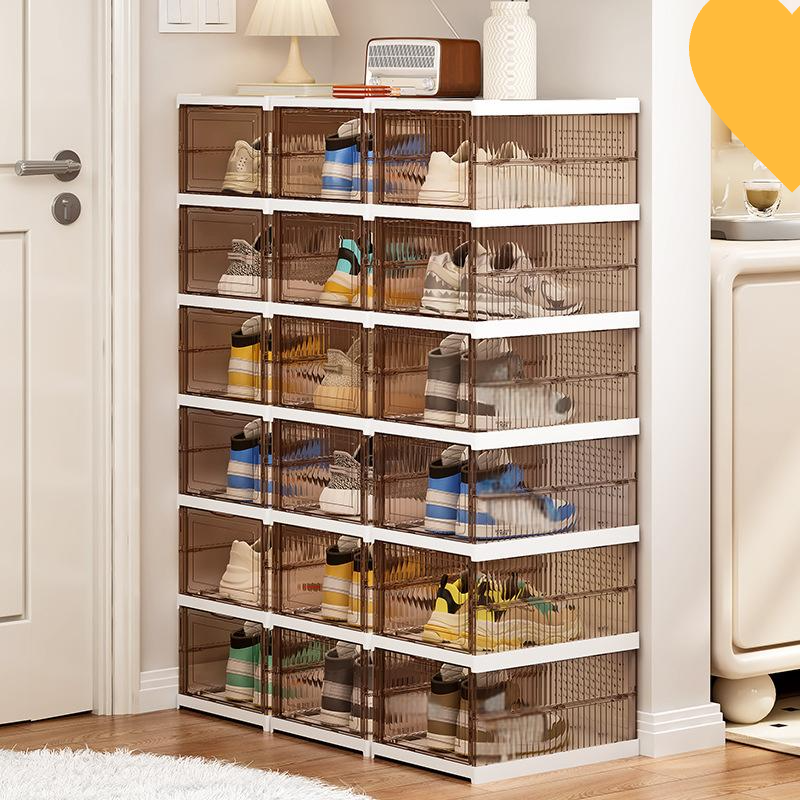 Clear Plastic Shoe Storage Box - Side Opening Foldable Shoe Organizer (No Assembly Space Saving, Dustproof Design)_voghion.com