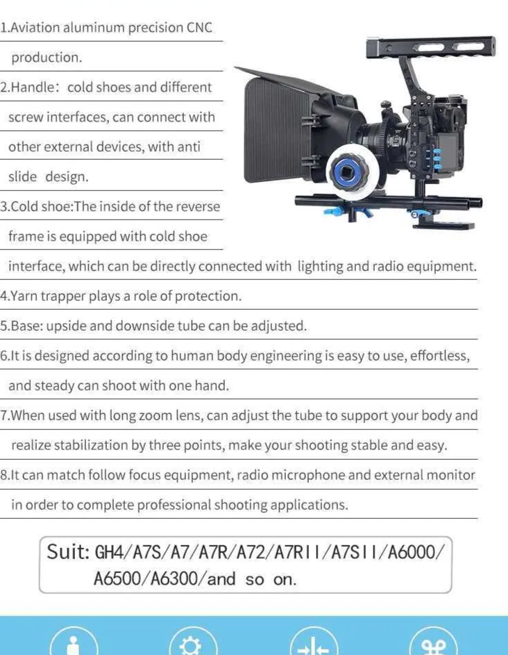 Stabilisaatorid A7 video stabilisaatori kaamera puuri käepide Dsrl puurimisplatvorm GH4 A6300 A6500 A7S A7R A7Rii A7Sii filmipuuride jaoks_voghion.com