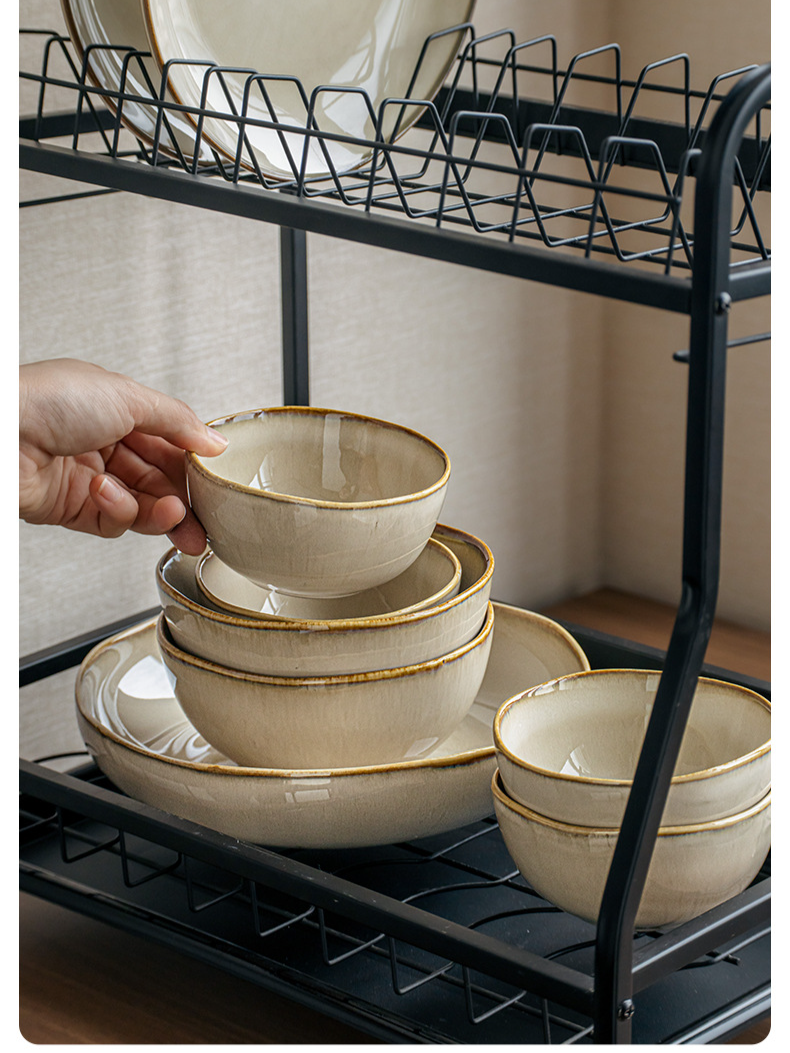 Nostalgiczne nieregularne ceramiczne miski na warzywa Specjalne talerze Miski na makaron Piec zmieniony naczynia_voghion.com
