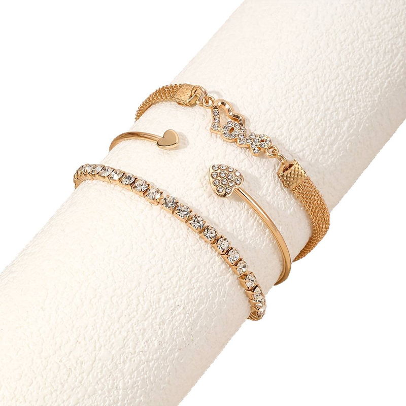Diamond-in Love LOVE Bracelet Set, Creative Retro Simple Alloy Single-layer Trendy Handkerchief | Very Suitable For Daily Life, Parties, Gifts_voghion.com