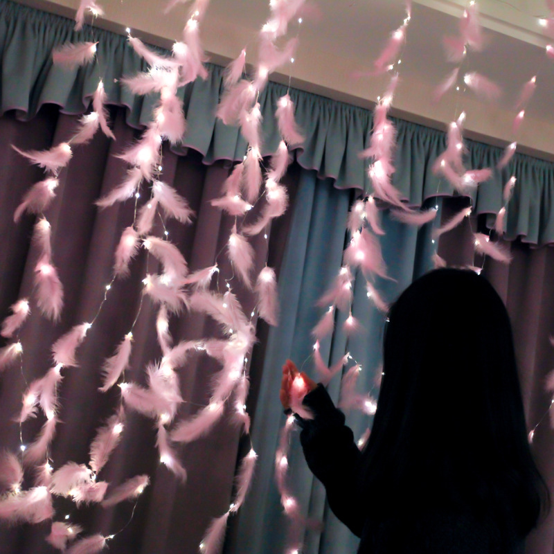 USB-LED-Federvorhanglichter mit Fernbedienung und 7 Farboptionen, dekorative Lichterketten für den Innenbereich für Schlafzimmer, Partys und Heimdekoration_voghion.com