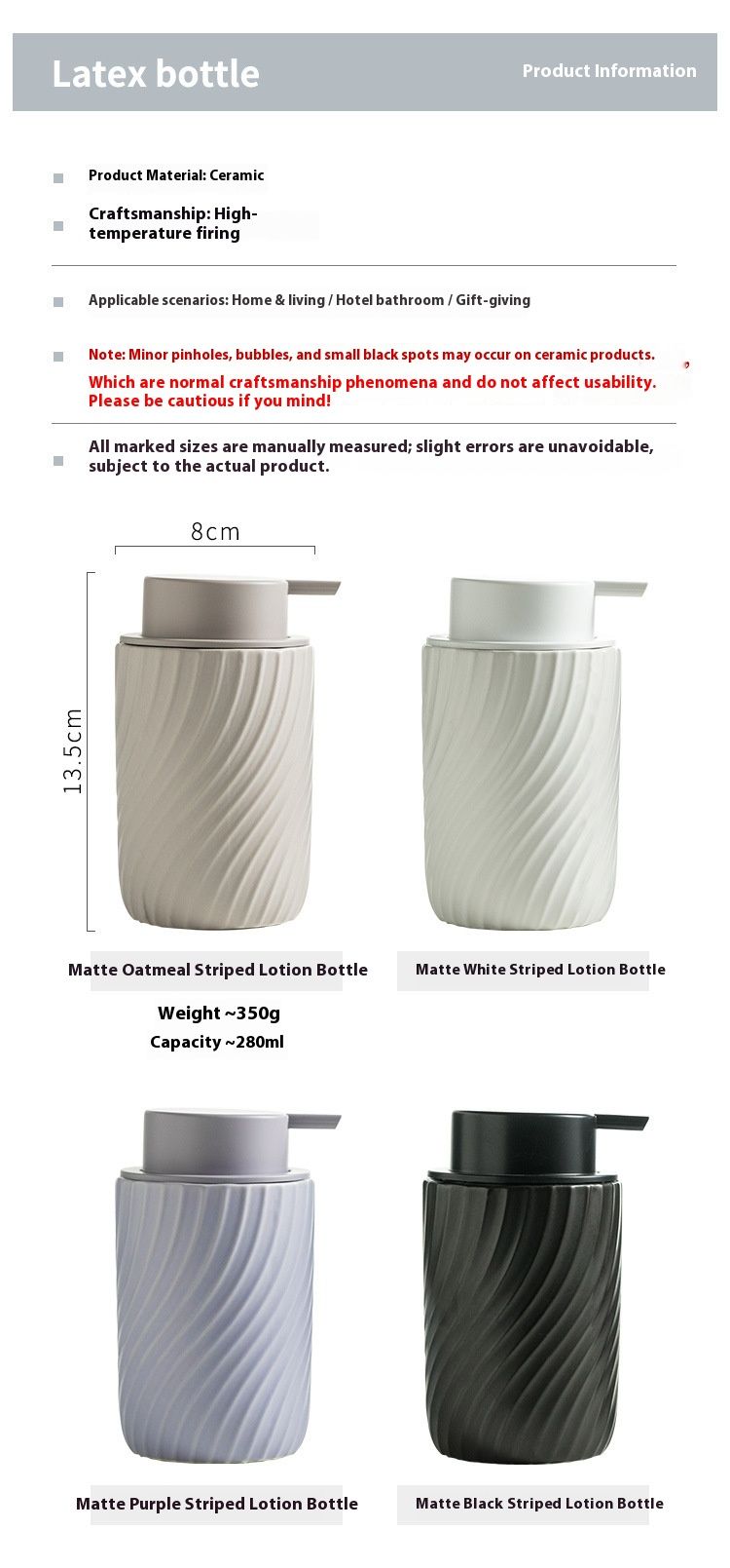 Ceramic Foam Dispenser Bottle – 340ml Refillable Pump Bottle For Lotion, Shampoo & Soap (Matte Black/White/Oatmeal/Lavender)_voghion.com
