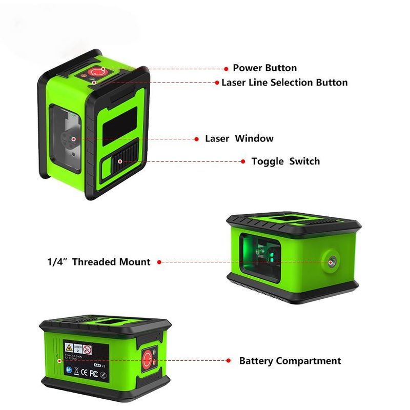 2-Line Green Laser Level – Compact & High-Precision Cross-Line Leveler For DIY & Professional Use (Portable Mini Leveling Tool)_voghion.com