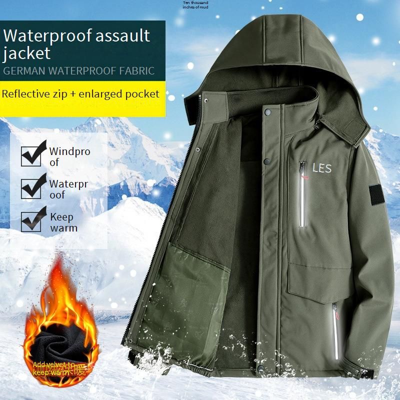 Wanderjacken Plus Samt Dicker Anzug Herren Herbst Und Winter Winddichte Arbeitskleidung Kältebeständige Warme Arbeitsschutzkleidung Outdoor-Arbeitskleidung_voghion.com