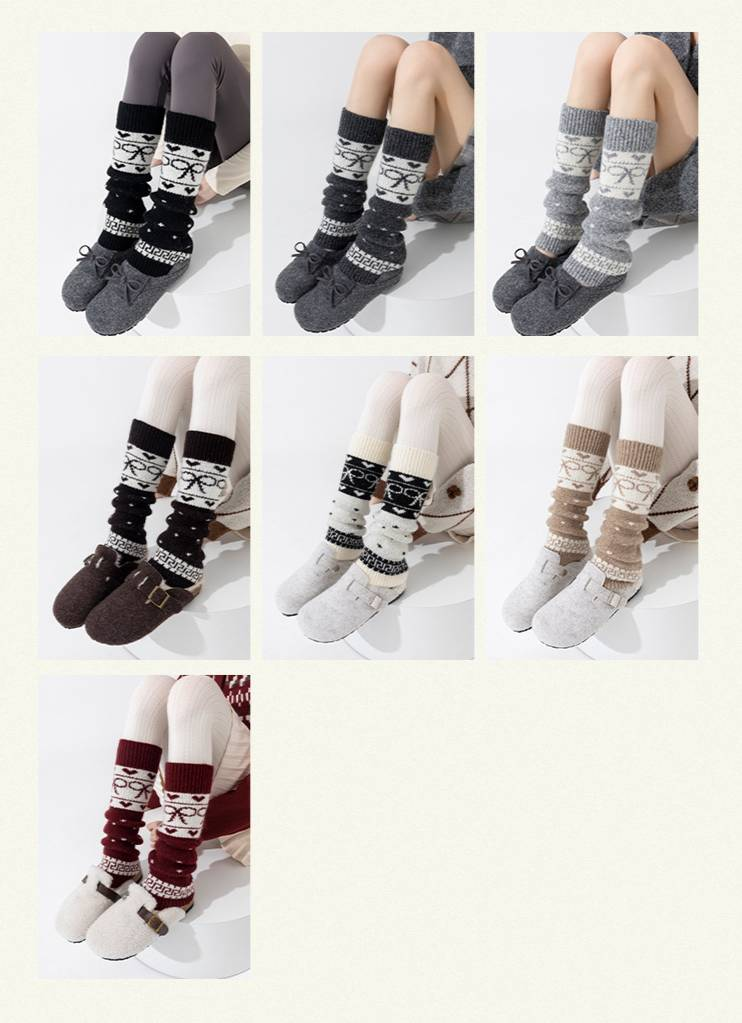 Beinstulpen Bootshang Baumwollsocken für Damen Herbst und Winter Wolle Warm Dick Schleife Retro Maillard Heavy Industry Fair Isle Strümpfe_voghion.com
