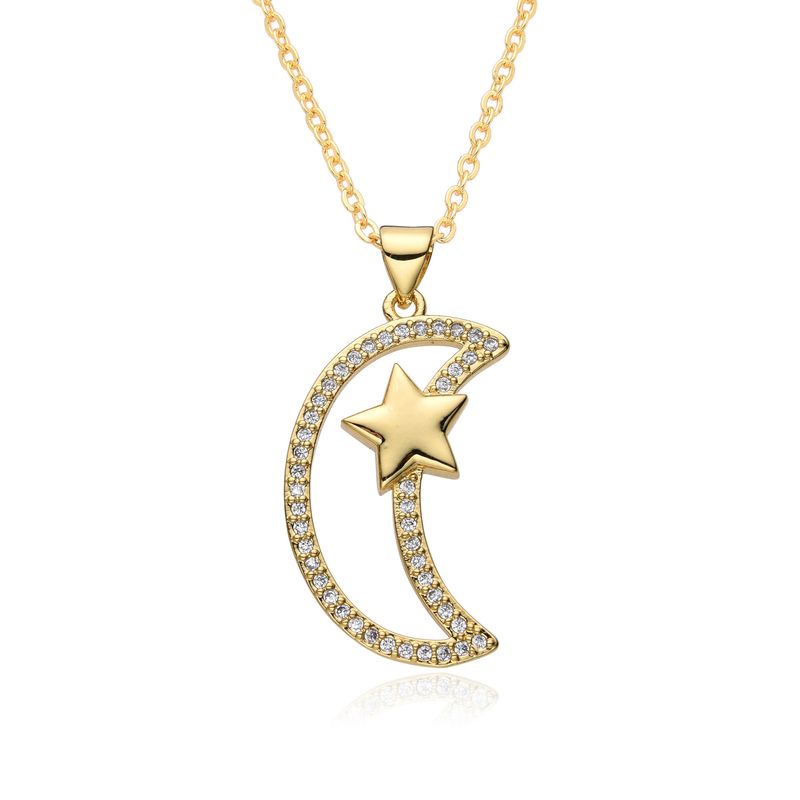 Nytt etniskt stil mikroinlagt zirkon sol- och månehalsband hänge ljus lyxig nischdesign kall nyckelbenskedja_voghion.com