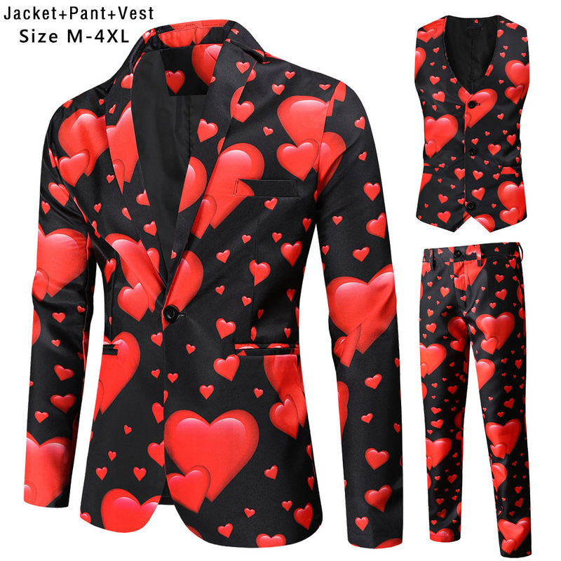 Herrenbekleidung, Valentinstag, lässig, 3D-gedruckt, Anzug, Weste, Anzug, 3-teiliges Set_voghion.com