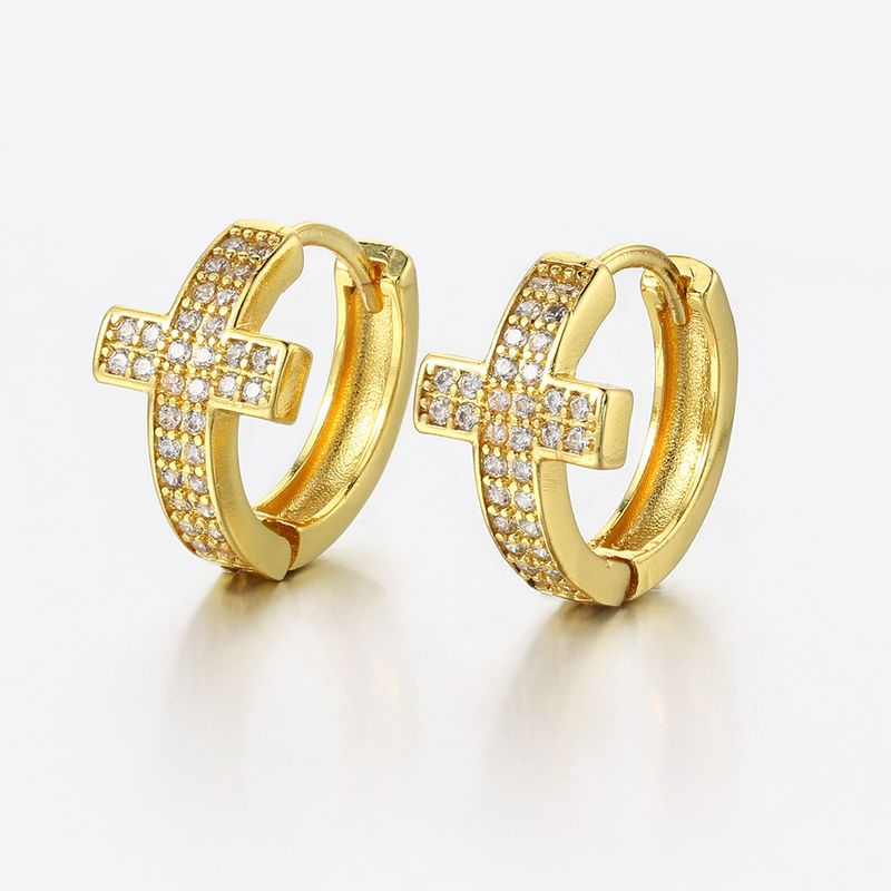 Orecchini Hip Hop da Uomo con Fibbia a Croce e Diamante Pieno e Micro Set Zircone_voghion.com