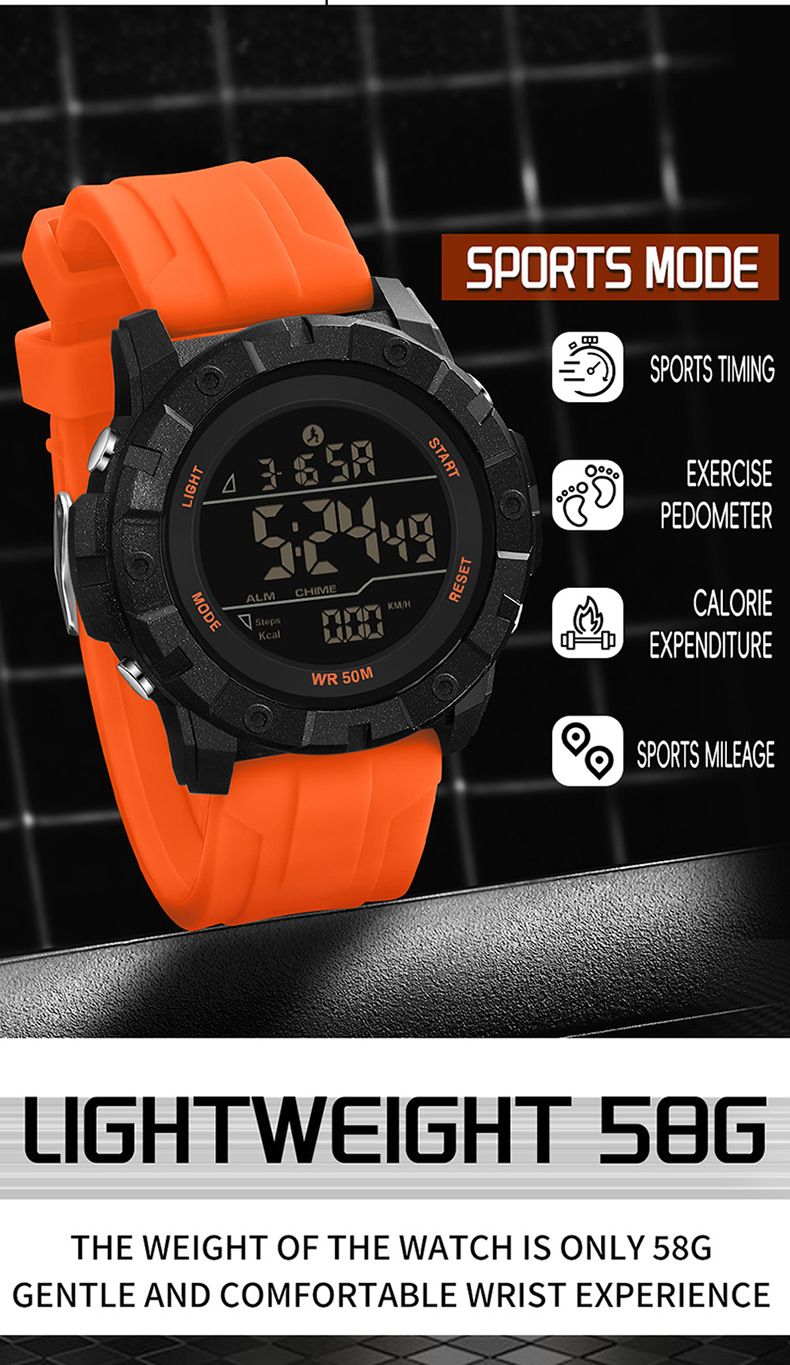Multifunktionale digitale Sportuhr mit Schrittzähler, Alarm, Timer und 50 m Wasserdichtigkeit für Männer und Frauen, All Match Countdown-Uhr_voghion.com