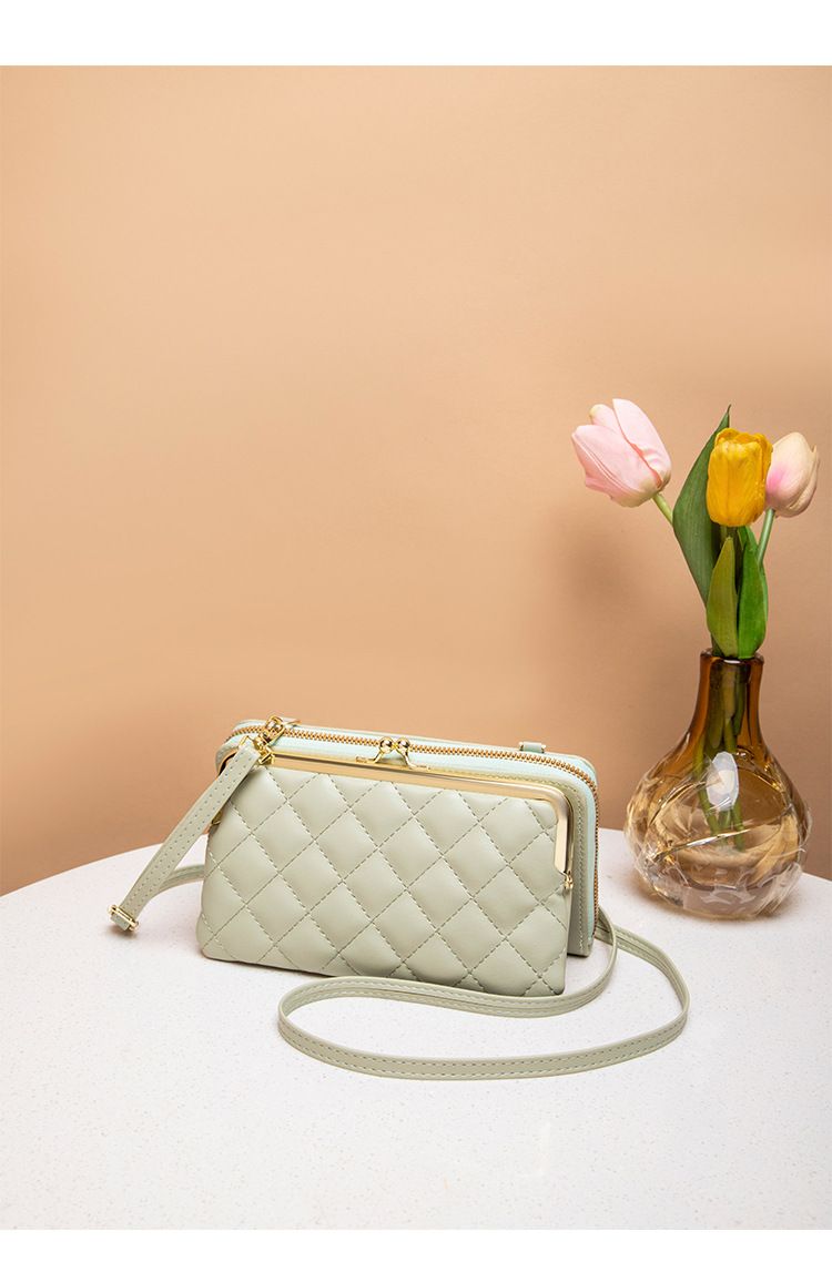 Gewatteerde crossbodytas voor dames met rits en draaisluiting - Lange portemonnee met twee vouwen, telefoonhoesje, stijlvol minimalistisch ontwerp_voghion.com