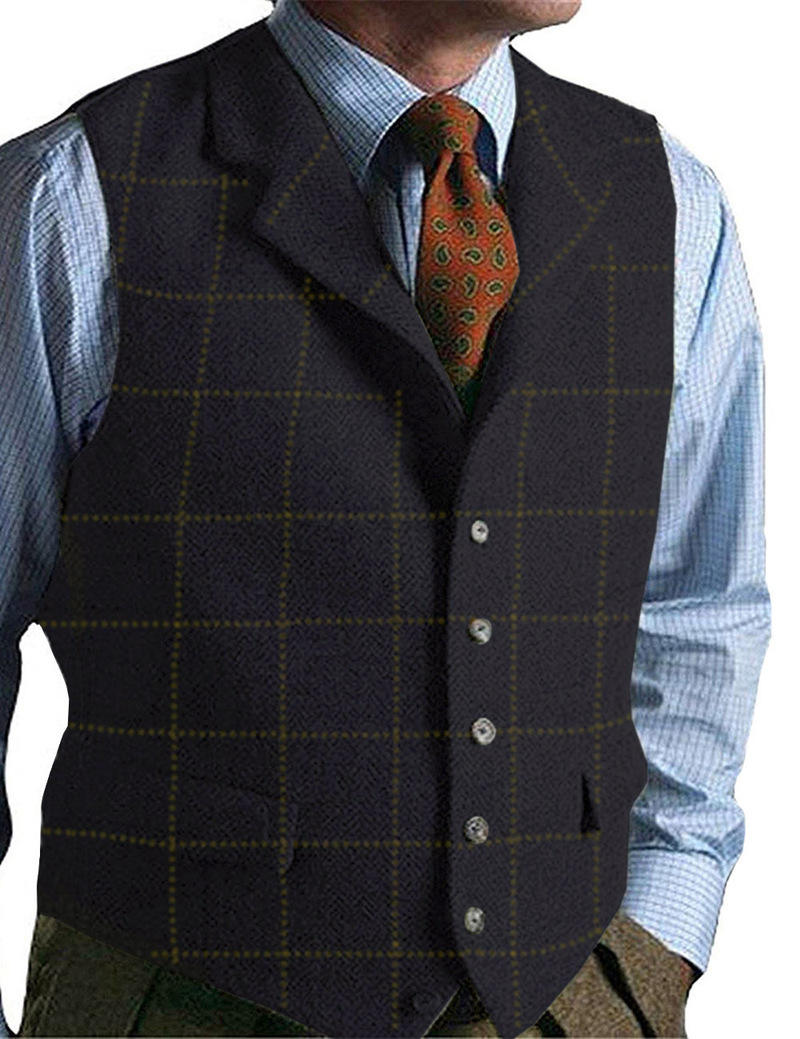 Roupas masculinas colete xadrez casual colete padrinho colete fino_voghion.com