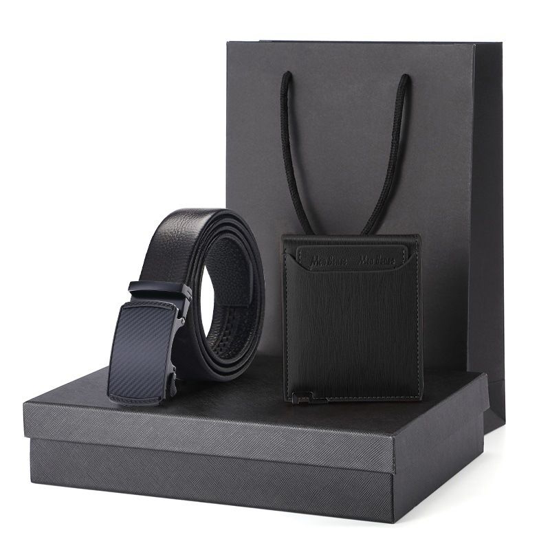 Gift Wallet Set Men's Belt Automatic Buckle Belt First Layer Cowhide Business Cowhide Belt Business Gift Men_voghion.com