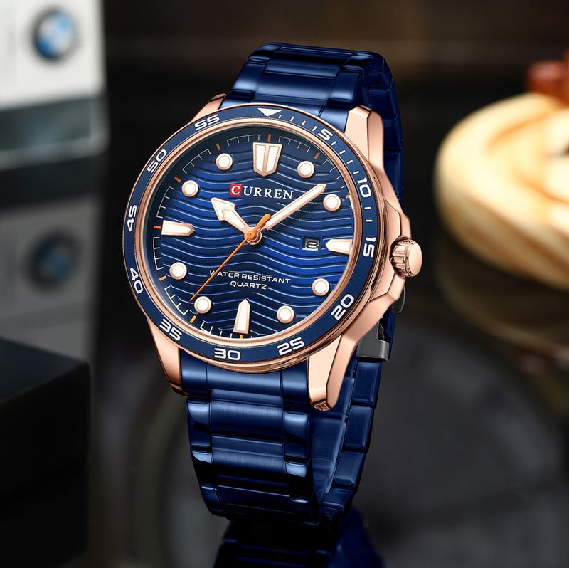 Lässige, wasserdichte Quarzuhr für Herren mit Datumsfunktion, rundem, großem Zifferblatt, Edelstahlarmband, Mineralglas, modische Armbanduhr für den Alltag_voghion.com