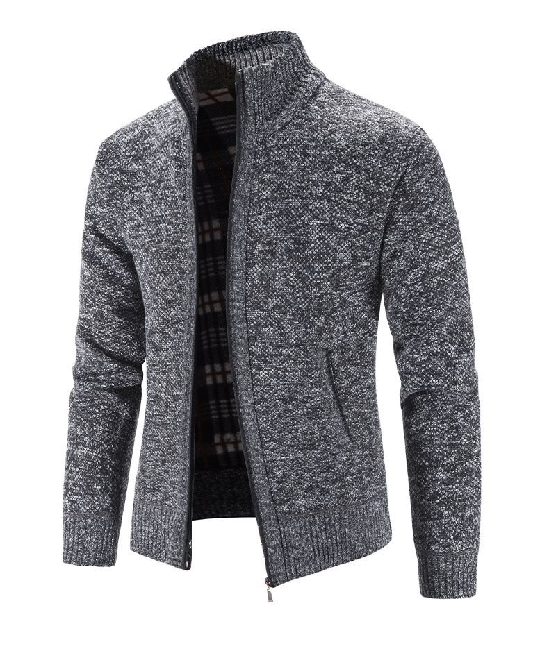 Men's autumn and winter knit cardigan large size plus fleece thick sweater cardigan_voghion.com