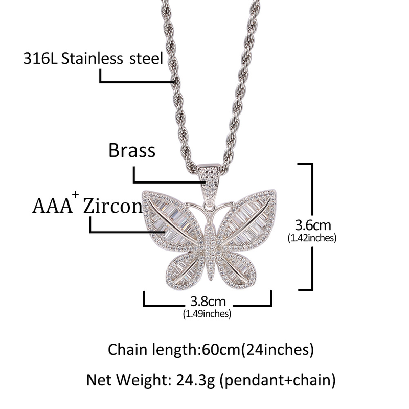 Collana di alta qualità in stile hip-hop per donne alla moda, catena per clavicola a farfalla con diamanti minimalista Instagram_voghion.com