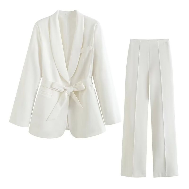 Frühling und Herbst Damen New Style Belted Dress Kleiner Blazer + Casual Pants Set_voghion.com
