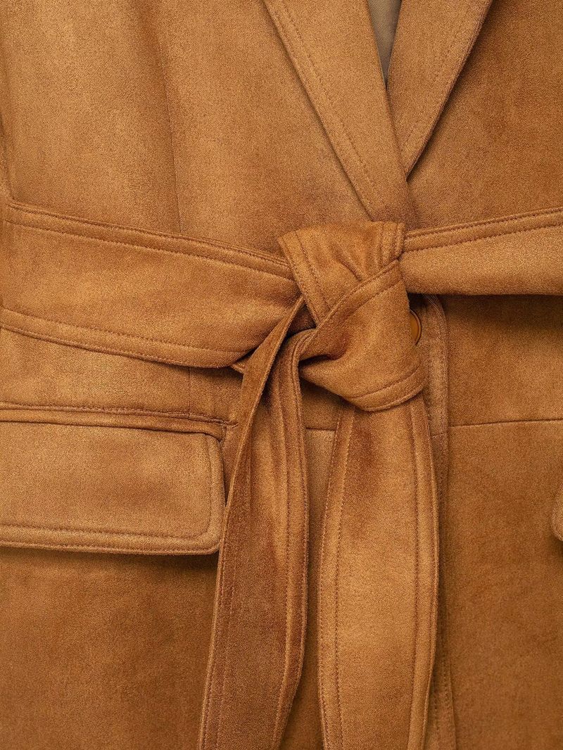 Elegante blazer oversize marrone retrò con tasche e cintura - Trench da donna a maniche lunghe per ufficio e abbigliamento casual (S/M/L)_voghion.com