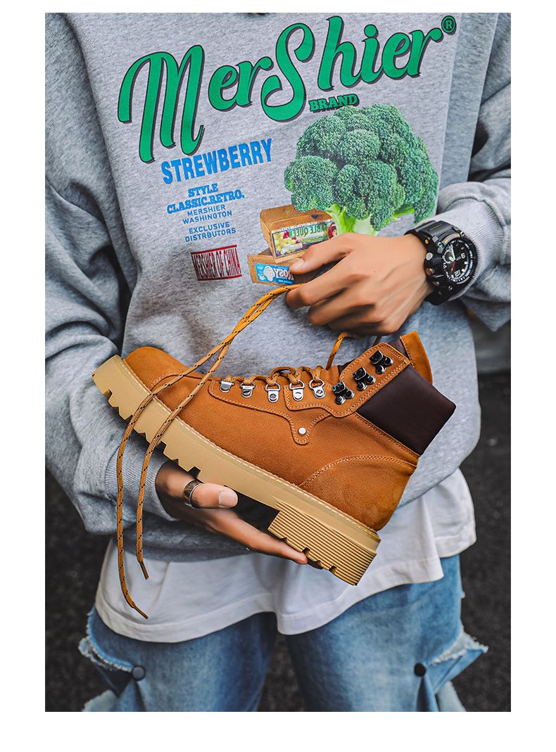 Cowhide Outdoor Tooling Boots Retro American Medium Tube Seven-hole Martin Boots Couple Thick-soled Heightening Desert Men_voghion.com