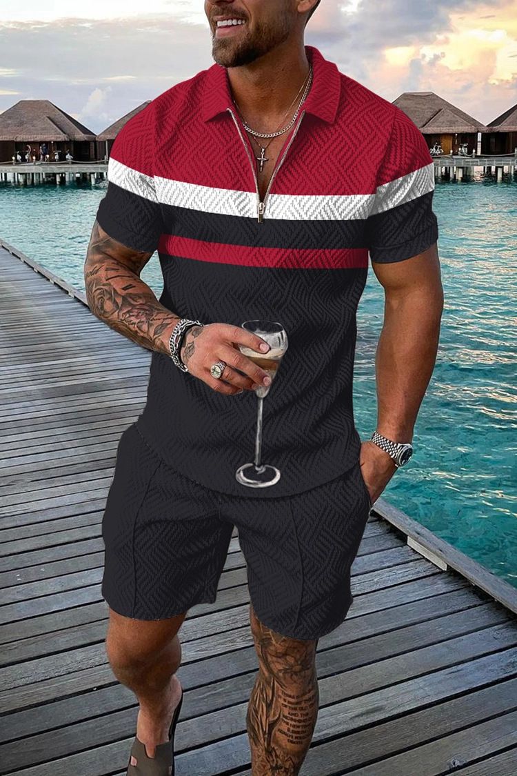 Polo da uomo 3D con stampa a catena | Completo a maniche corte slim fit_voghion.com