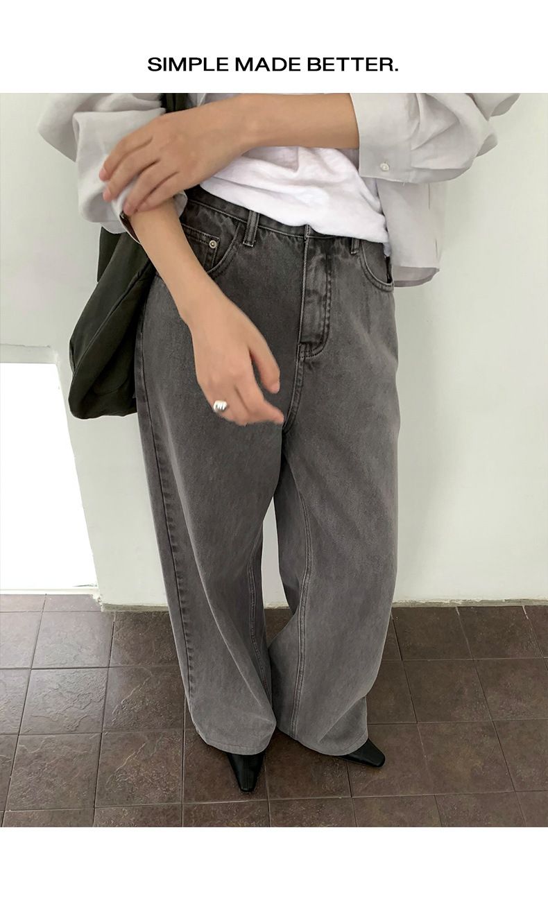 Dameklær Vasket bomull Retro allsidige jeans Dame Vår Nye høy midje smale rette bukser 24258_voghion.com