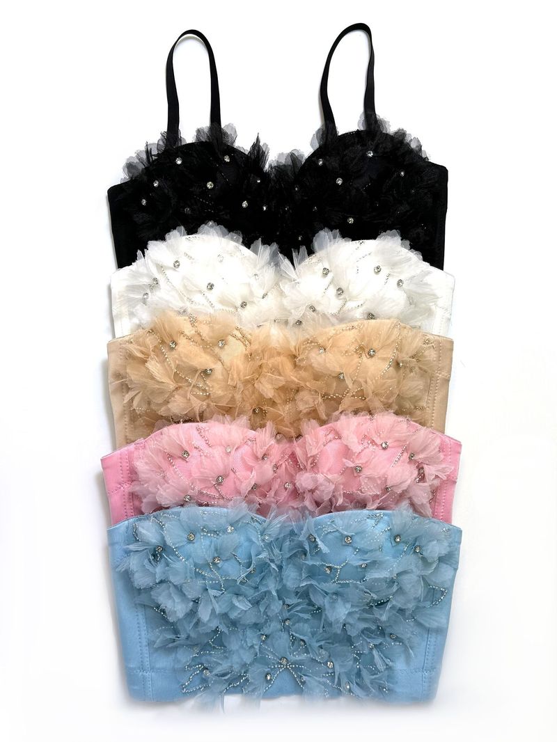 Women's Clothing Small Flower Beaded Fishbone Bra With Chest Pads High End Outer Wear Sexy Disco Wear With Tube Top_voghion.com