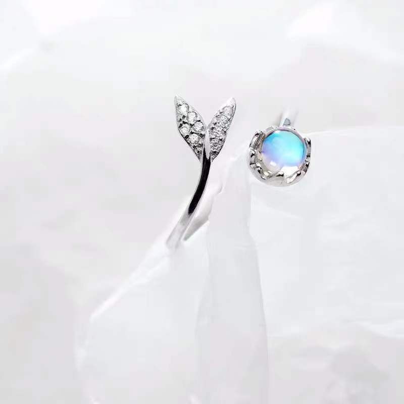 Japanese And Korean Style Fishtail Ring For Women, Fashionable Personality, Simple Design, Niche Design Of Glass Stone,_voghion.com