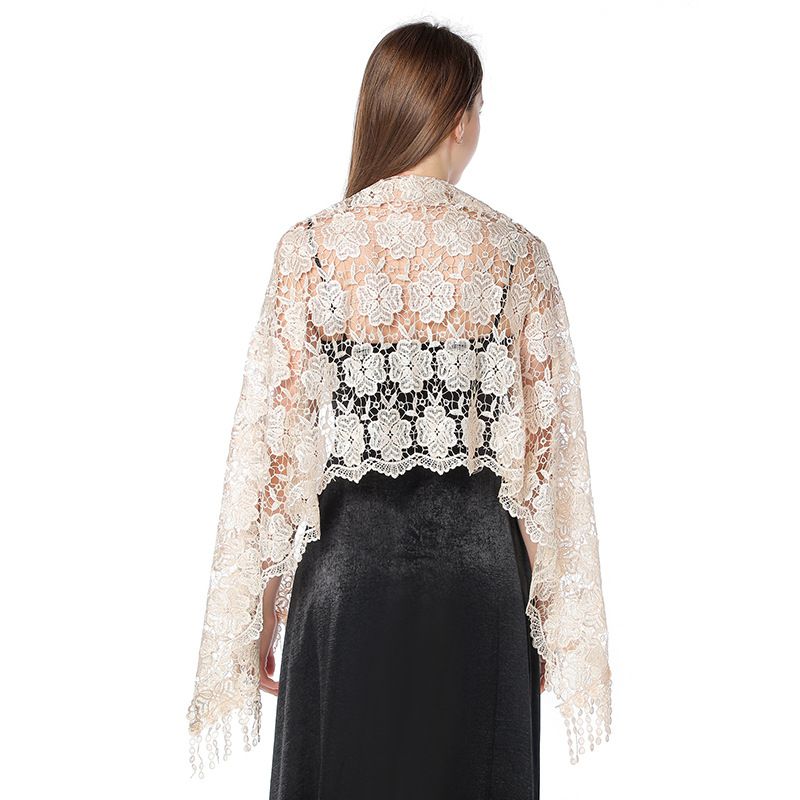 High-End-Schal aus bestickter Spitze, für Abendessen, Kleid, Party, Schal, ethnischer Stil, bestickter Quastenschal für Damen_voghion.com