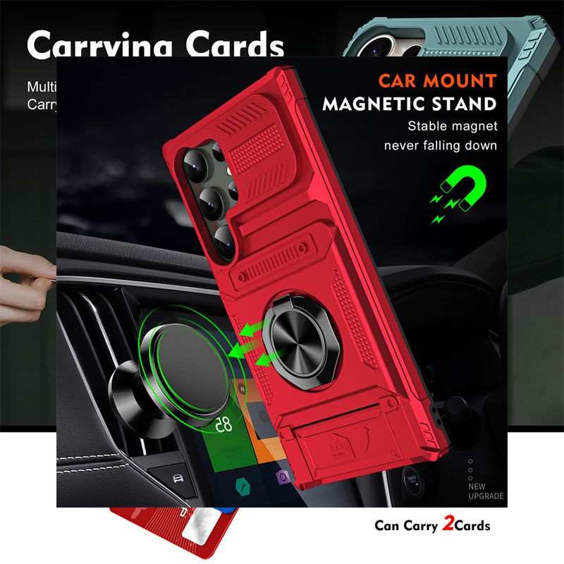 Dual Layer Drop Protection Cover für Samsung Galaxy S25 S23 S24 Ultra Plus FE Magnetringhalterung Brieftasche Kartensteckplatz_voghion.com