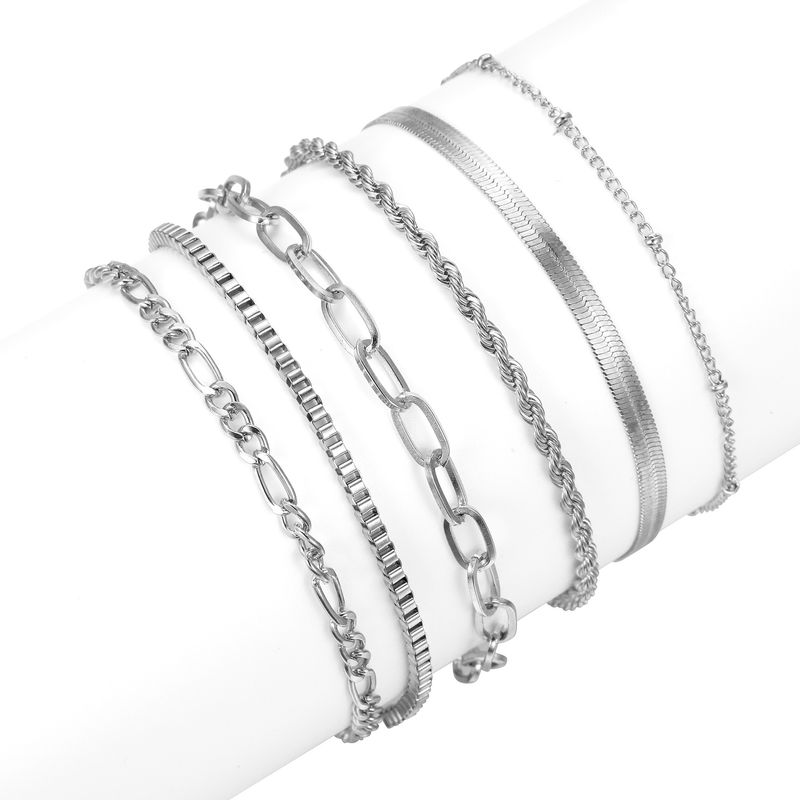Ensemble de bijoux bohème minimalistes en métal pour femme, 6 bracelets simples à plusieurs chaînes_voghion.com