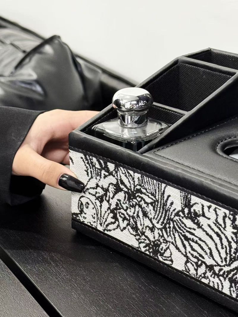 Portafazzoletti di lusso in pelle floreale - Organizer multifunzionale per auto e soggiorno con spazio laterale (motivo di tessuto casuale)_voghion.com