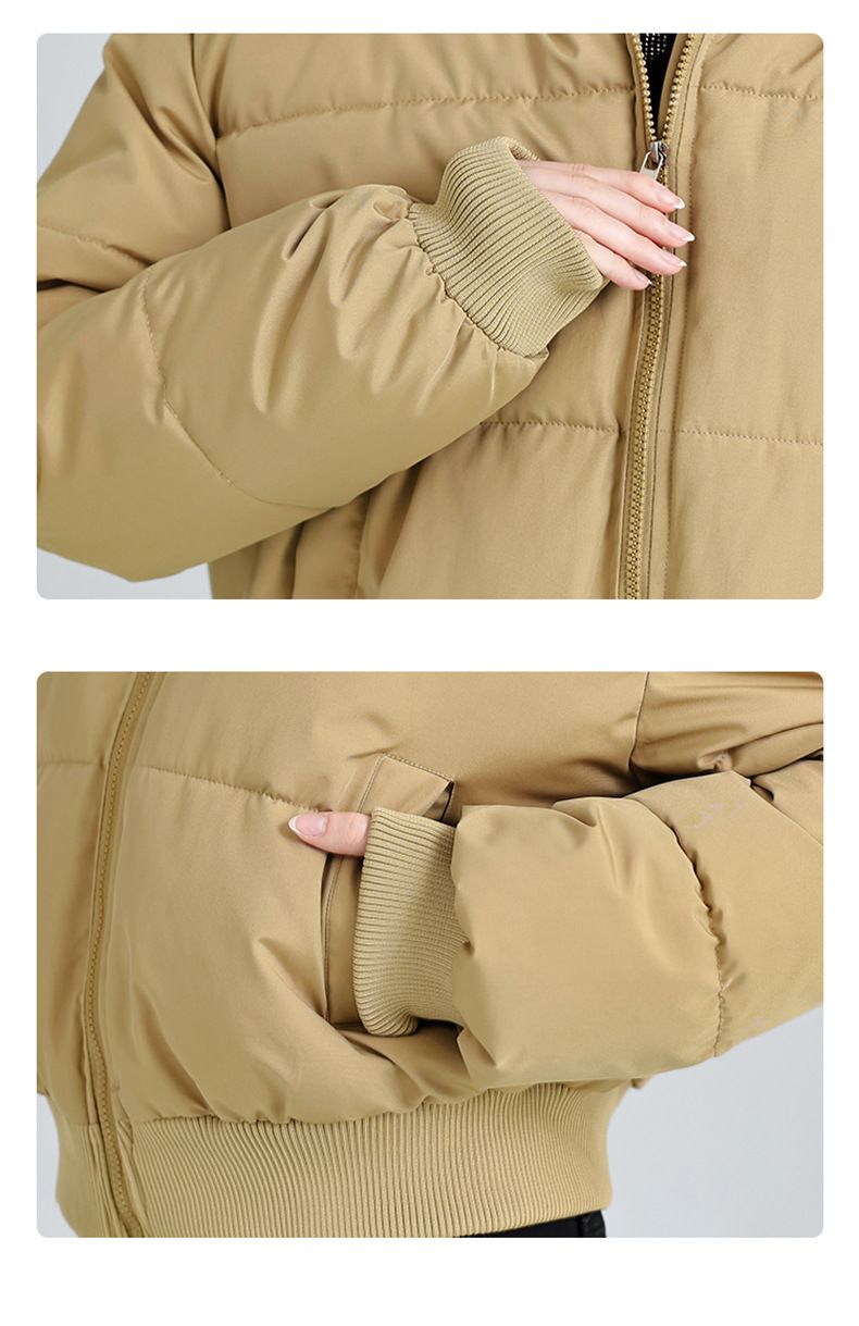 Women's Short Puffer Jacket With Rabbit Fur Hood - Stylish Winter Coat With Waist Drawstring, Quilted Polyester Outerwear For Cold Weather_voghion.com