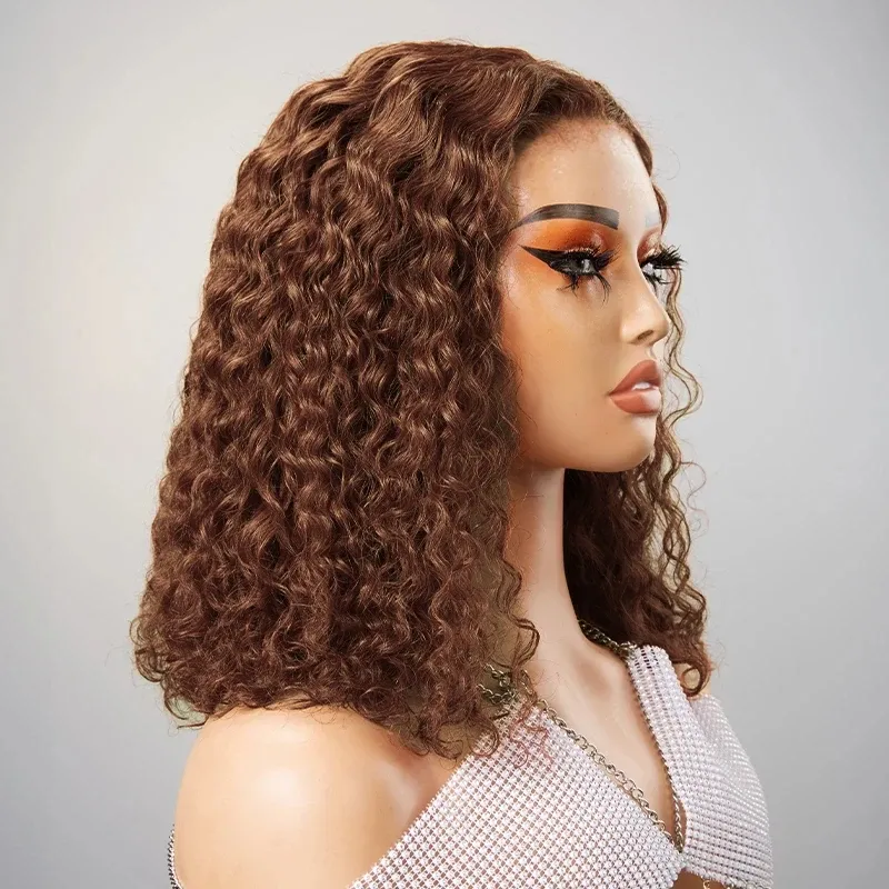 Peluca corta de color castaño oscuro con corte bob, cabello humano de 13 x 4 pulgadas, pelucas frontales con encaje, pelucas cortas de ondas profundas marrones, peluca bob n.° 4, cabello humano 180 % para mujer_voghion.com