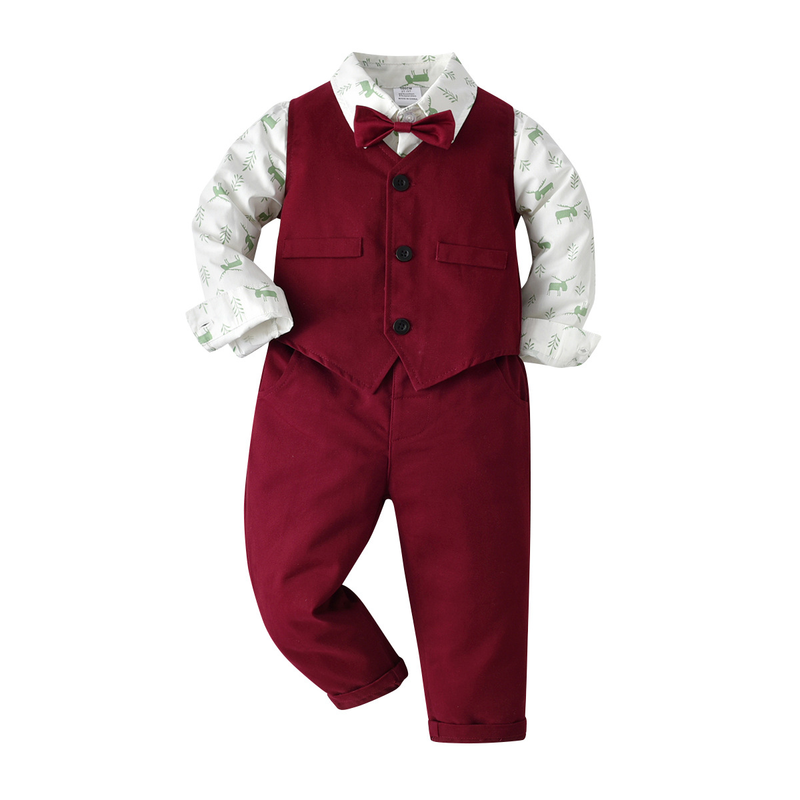 Jungen Anzug Kinder Baby Gentleman Weste Hemd Hose Britischer Stil Host Bankett Kleid_voghion.com