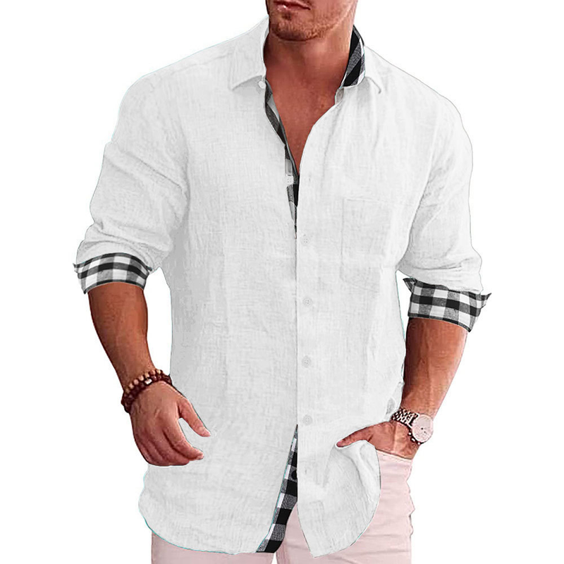 Long sleeved 2022 Autumn casual men's cotton linen Men's shirt_voghion.com