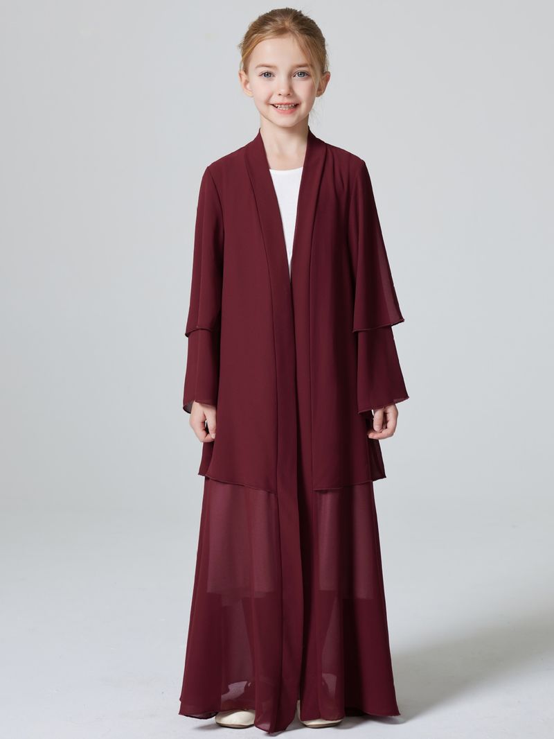 Madre e bambini Medio Oriente Kebaya Ragazze Due strati Chiffon Cardigan Abaya Abito_voghion.com