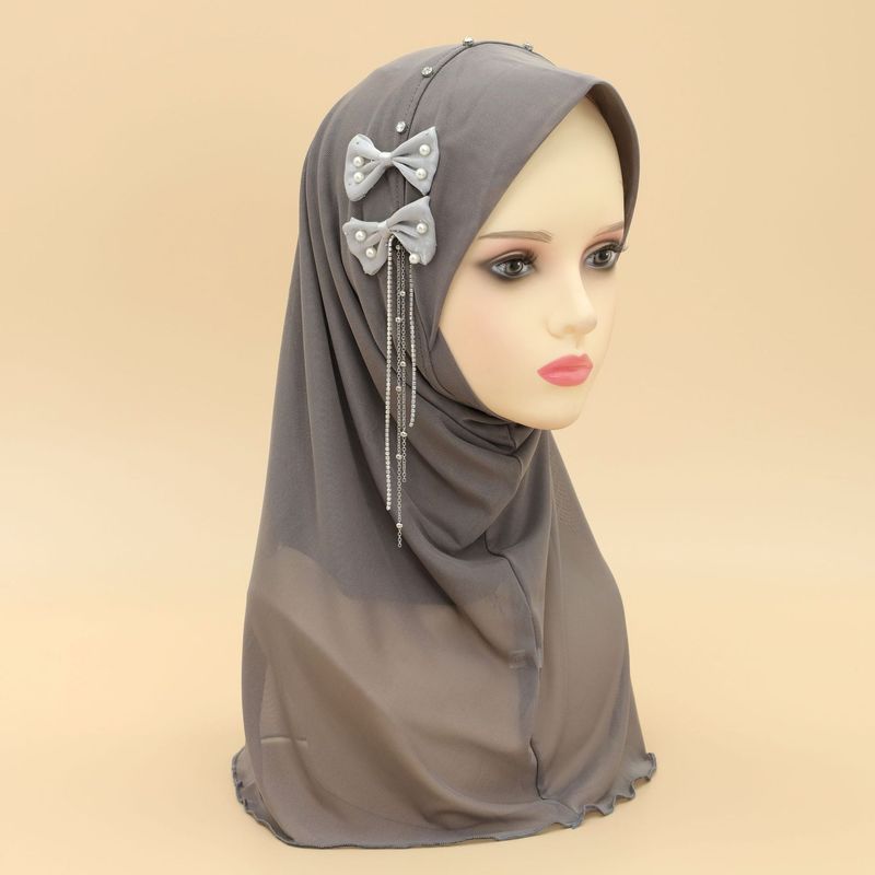 Dame hijab hotselgende ensfarget sløyfe dusk netting myk brem dame chiffon hodeskjerf skjerf_voghion.com