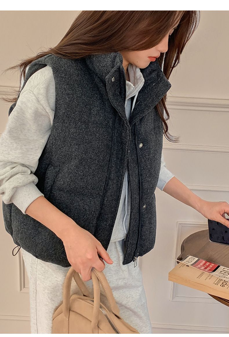 Damen-Weste mit Fleecefutter und schlankmachendem Design – warmer ärmelloser Wintermantel in Grau und Schwarz, vielseitig einsetzbar für Arbeit und Freizeit_voghion.com