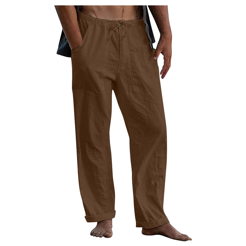 Pantalon décontracté en coton et lin pour homme, grande taille, respirant, couleur unie, sport, Fitness, Streetwear, nouvelle collection, S-5XL_voghion.com