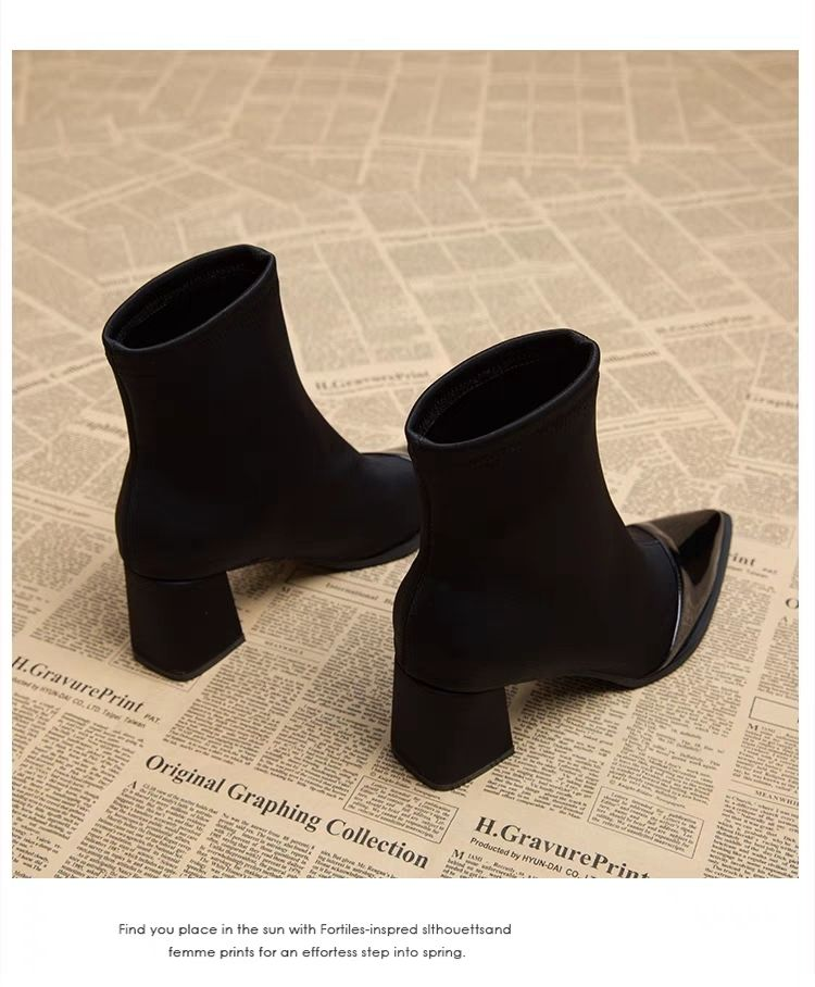 Fashion high-heeled pointed short boots female 2023 fall and winter new French single boots senior sense thick with skinny boots_voghion.com