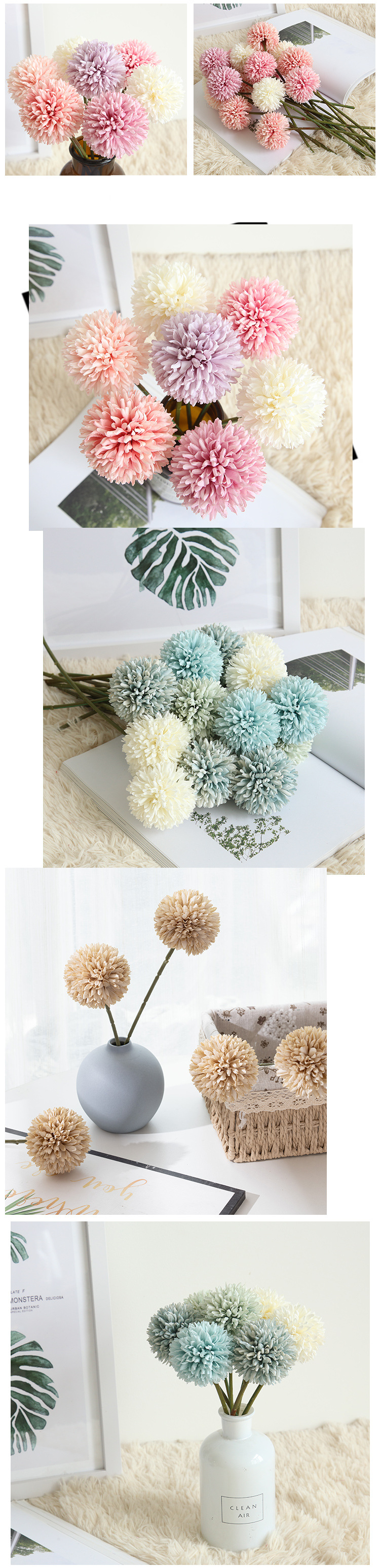 Simulazione di fiore di tarassaco con testa singola, fiore di pallina spinosa, fiore da tenere in mano, fiore da strada, parete di piombo_voghion.com