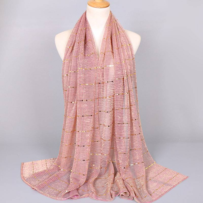 Scarves Women Gold Silk Solid Color Muslim Head Scarf Shawls And Wraps Bandana Female Foulard Soft Hijab Stores_voghion.com