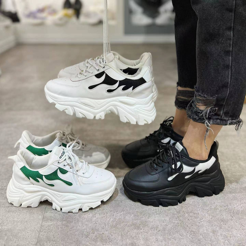 Γυναικείο δερμάτινο μοτίβο με χοντρή σόλα, μεγάλου μεγέθους, διακοσμημένο με casual σπορ στυλ_voghion.com