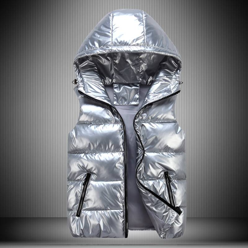 Ropa para hombre Otoño e invierno Chaleco de algodón con cuello alto brillante para padres e hijos Chaleco delgado con capucha gruesa Chaleco de algodón para parejas_voghion.com