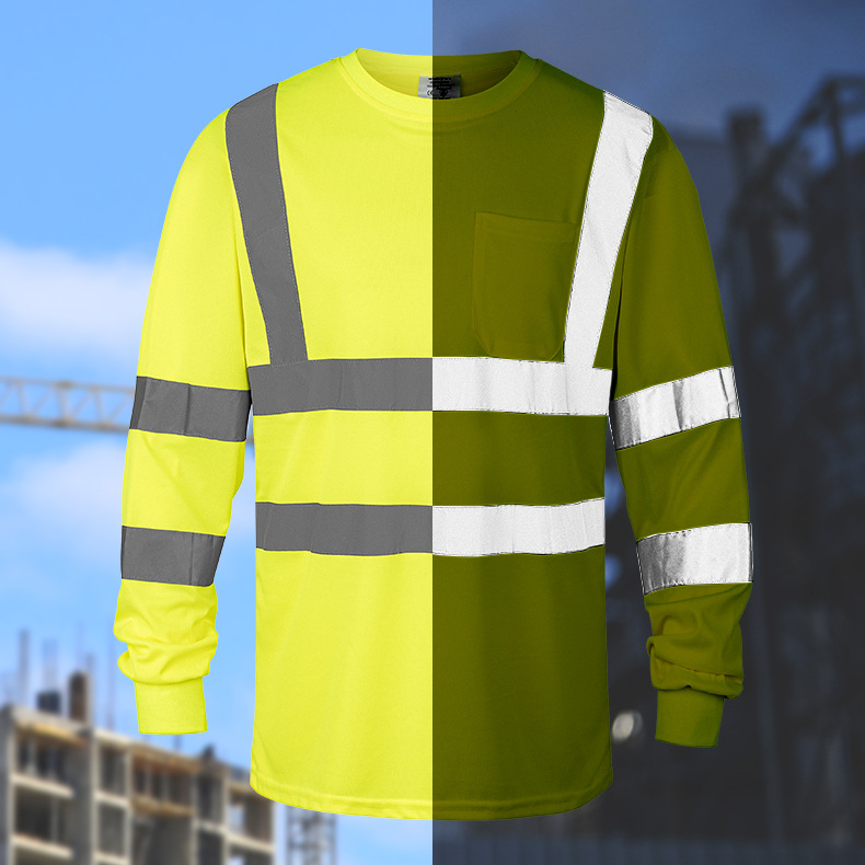 Odzież męska Hot Selling Odblaskowa odzież T-shirt Oddychająca Długi rękaw Ochrona pracy Odzież robocza Budowa Kopalnia Magazyn Odzież robocza_voghion.com