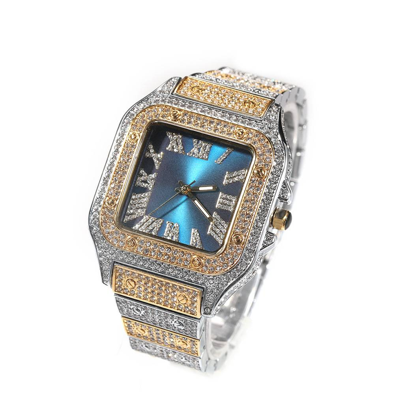 BlazeRome Hip-Hop-Armbanduhr für Herren – quadratisches Zifferblatt mit Diamanten und römischen Ziffern_voghion.com