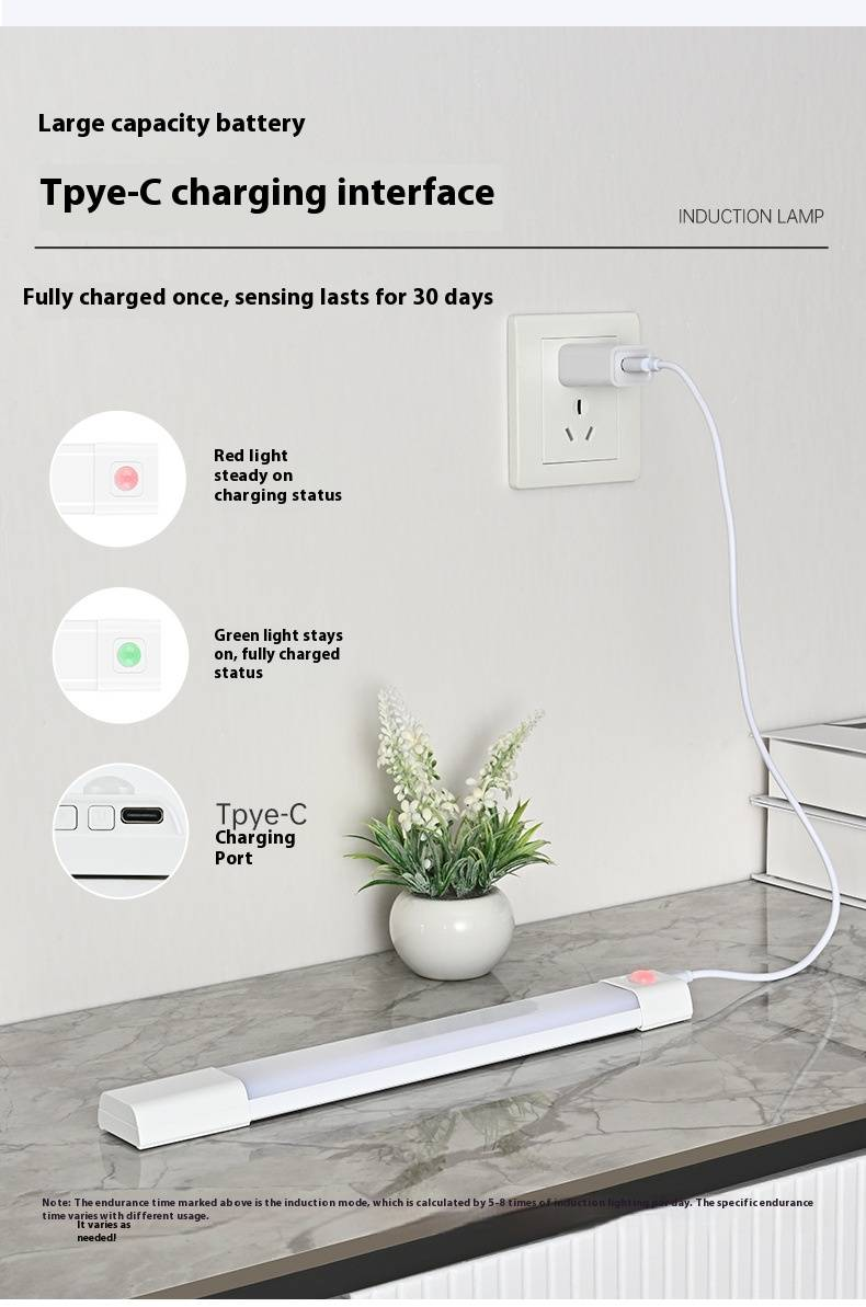 Lichtstrip met menselijke lichaamssensor, intelligente LED-magnetische aantrekkingskracht, geen bedrading nodig, oplaadbare zelfklevende lichtstrip voor keuken en garderobe_voghion.com